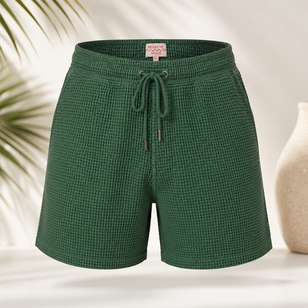 Negative Space Waffle Knit Lounge Shorts Mens XL Green Drawstring Blend Beachy
